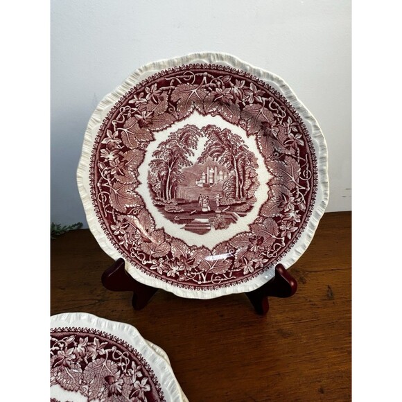 Set Of 3 Mason's Vista Red Pink Ironstone 7.5” Salad Bread Plates England READ - Picture 2 of 10